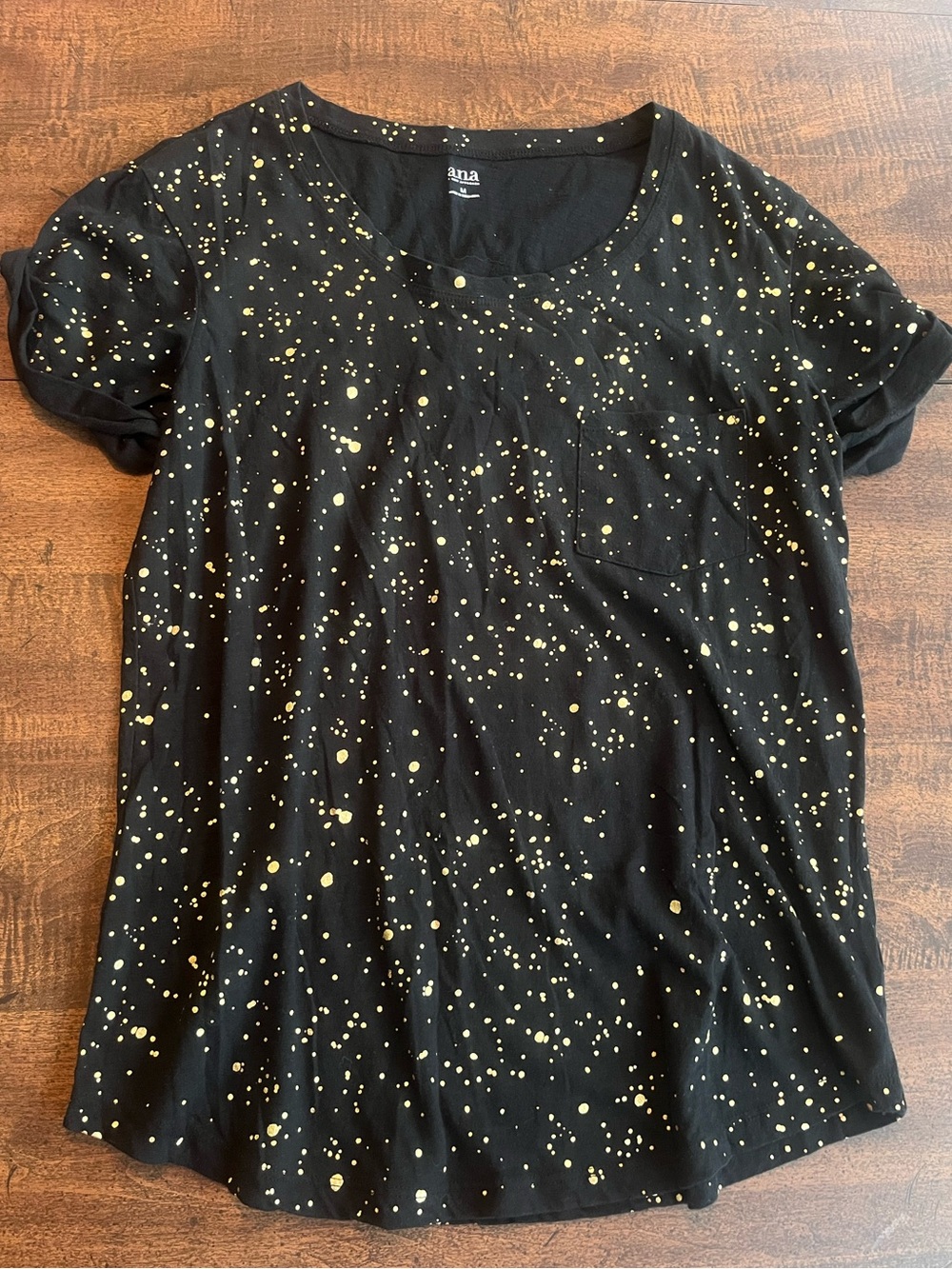 a.n.a A New Approach Black Gold Foil Splatter Pocket T Shirt Top Med Artsy Glam